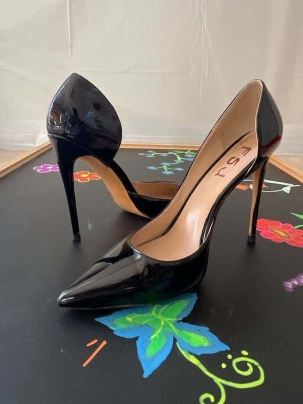 FSJ Black Patent Stilleto D'Orsay Pumps